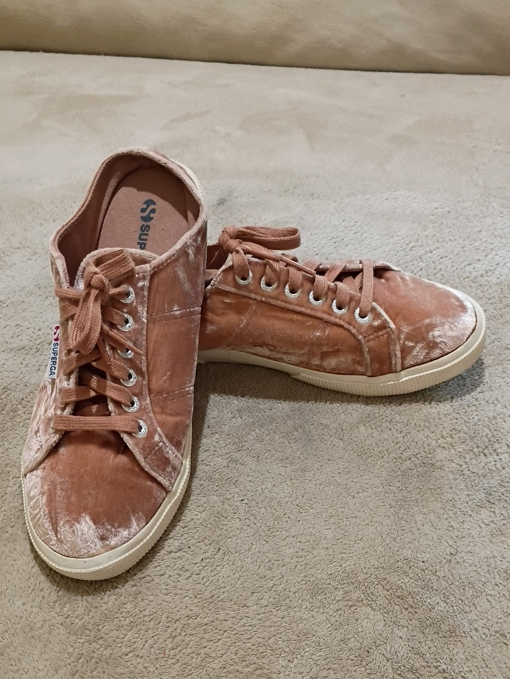 Like New Superga Velvet Lace-Up Mule in Dusty Rose